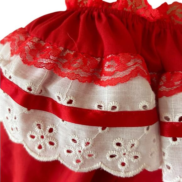 VTG Fashions by Betty Square Dance Set 6 Off The Shoulder Ruffle Skirt White Red - Picture 3 of 13
